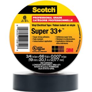 Scotch Super 33+ Electrical Tape, 3/4 in x 66 ft, 10/Box, 100/Case