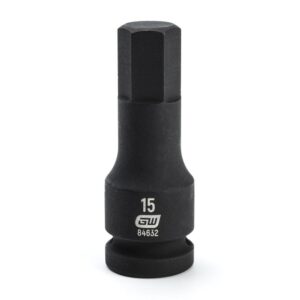 Impact Hex Bit Socket, 15 mm x 1/2 in Drive