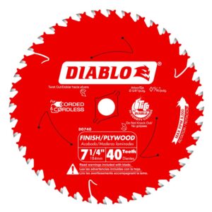 Diablo Circular Saw Blade, 7-1/4 in x 40T, Finish