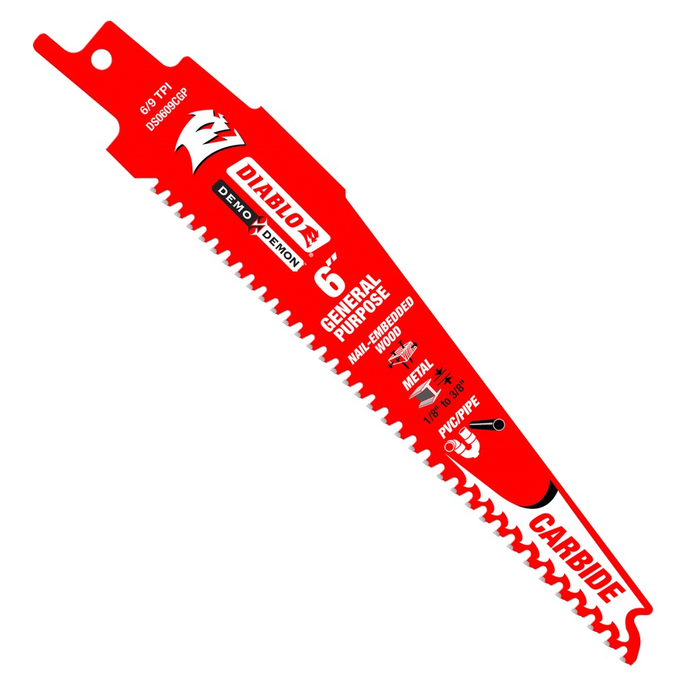 Diablo Reciprocating Saw Blade, Demolition, Carbide, 6 in, 6/9 TPI, 3-Pack