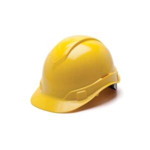 Pyramex Hard Hat, Cap Style, Yellow, 4-Point Ratchet