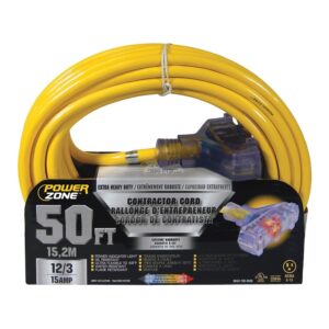 Cord, Extension, 50 ft, 12/3, Tri Tap, Yellow